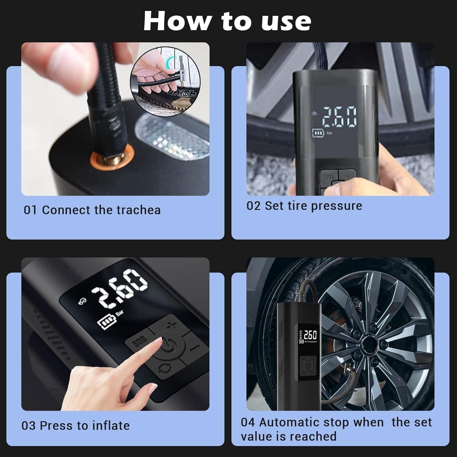 Portable 150 PSI Tire Inflator with LCD Display